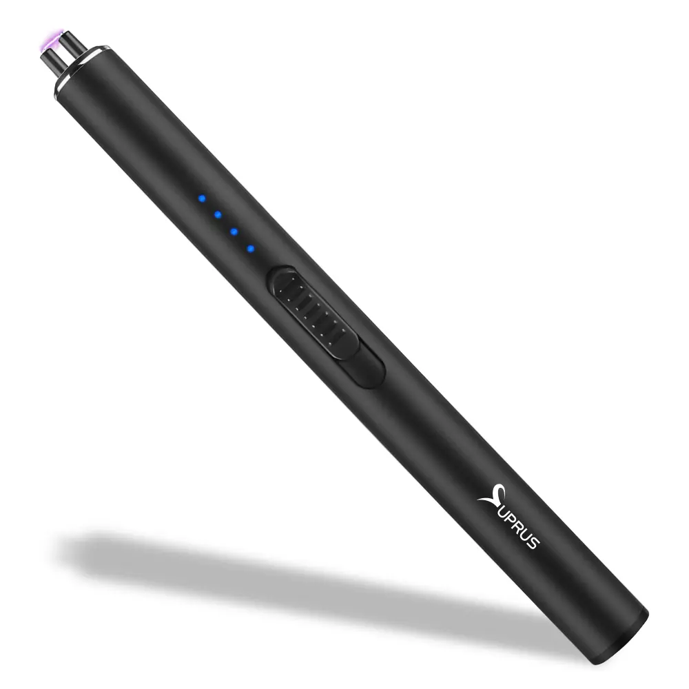 SUPRUS Aluminum Compact Portable Electric Arc Windproof Flameless USB Rechargeable Kitchen Utensil Lighter with Safety Lock, Switch, LED Lights, Battery for Cooking, BBQs, Fireplaces, Batteries
