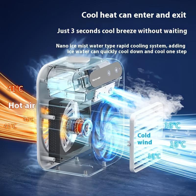 1pc Rechargeable Mini Air Conditioner Portable Water Cooling Fan Humidifier Purifier Desktop Air Cooler Fan for Office Desktop