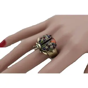 Women Ring Fashion Jewelry Rusty Gold Metal Elastic Band One Size Lady Bug Beetle