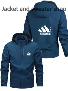 Men's Lightweight Polyester Fashion Hooded Jacket, Cat Print, Front Zipper, Casual Outdoor Spring Summer Coat