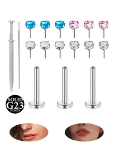 Silver Titanium Cartilage Earrings Stud Threadless Flat Back Push In Earrings Tragus Labret Helix Daith Lip Medusa Conch Studs, Cartilage Jewelry Nose/Nostril Piercing Jewelry Body Piercing Jewelry, Nose Piercings Kit