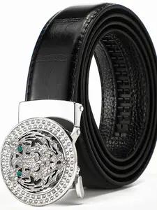 Tiger Head Design Belt, Synthetic Rhinestones, Irregular Crocodile Pattern, Two-Layer Cowhide, Adjustable, Casual & Formal Wear, Western Concho Belt