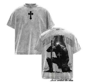 Menswear Armor of God Graphic T-Shirt - Casual, Distressed, Festive, Round Neck Father's Day Gift