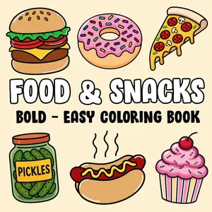 Food and Snacks Bold & Easy Coloring Book: Coloring Book For Adults, and Kids Paperback