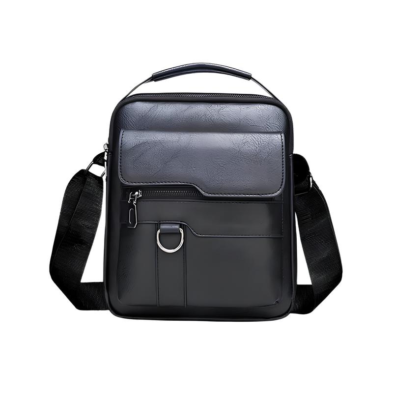 Men's Lightweight PU Leather Crossbody Bag - Stylish Compact Adjustable Strap 3 Spacious Pockets for Travel & Daily Use Black