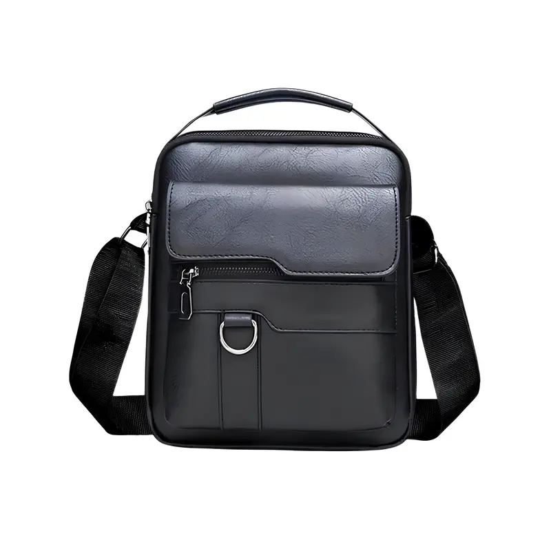 Men's Lightweight PU Leather Crossbody Bag - Stylish Compact Adjustable Strap 3 Spacious Pockets for Travel & Daily Use Black