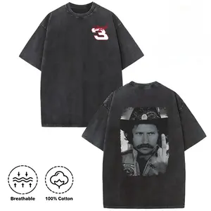 Dale Earnhardt #     3 Vintage Washed T-Shirt, Double Sided NASCAR Racing Graphic Tee, 100% Cotton Breathable Casual Streetwear Shirt for Fans
