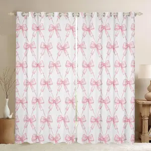 Bow 30%-50% Room Darkening Blackout Curtain,Boys Girls (2 Panels) Pink Girls Bow Curtains,Cute Bowknot Blackout Curtains,Kawaii Window Treatments