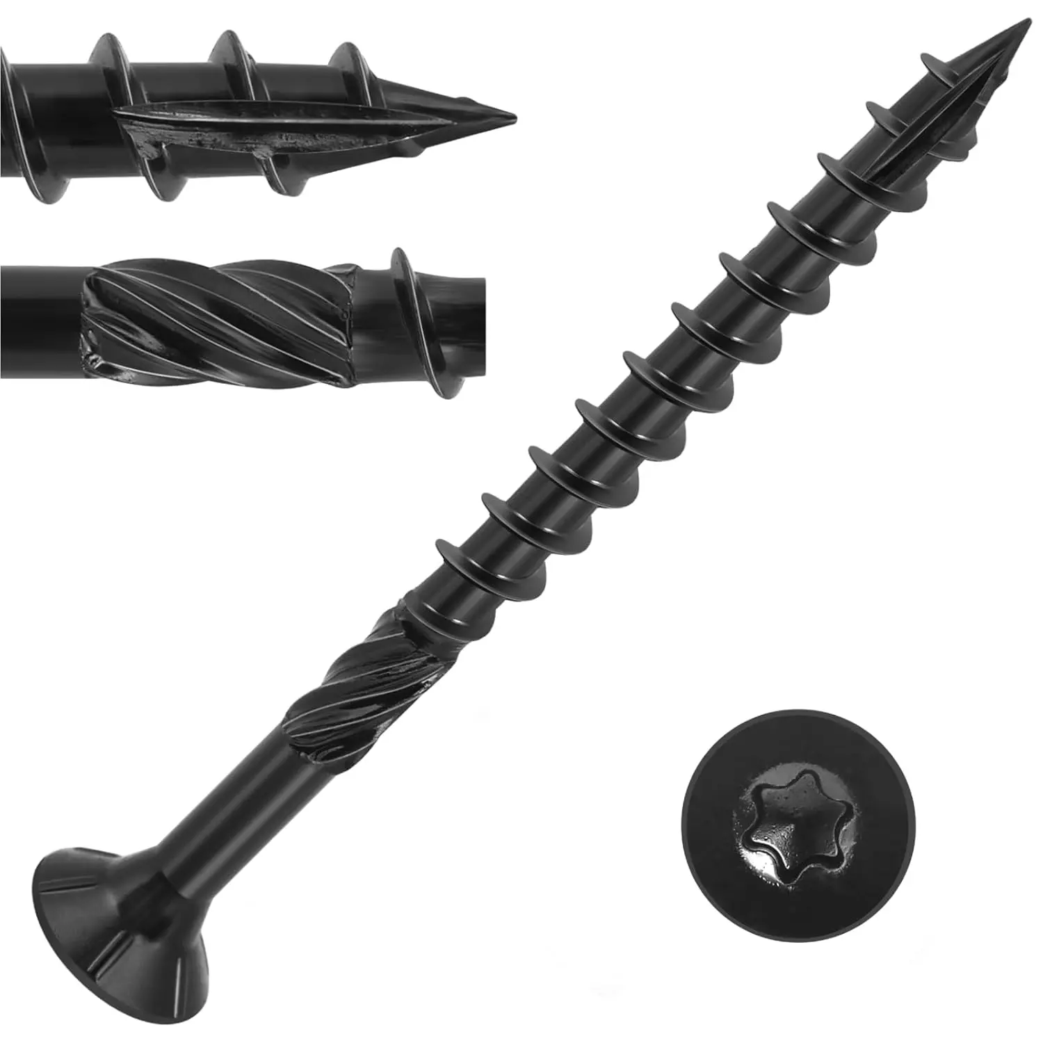 Deck Screws 4 inch,Heavy Duty Exterior  Screws,Torx Drive  Deck Screw Black Rust Resistant Epoxy Coated,Long Outdoor Decking Screws with Star Bit,for Fence,Timber (43pcs)