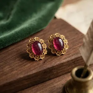 Purple cloud-patterned glass earrings