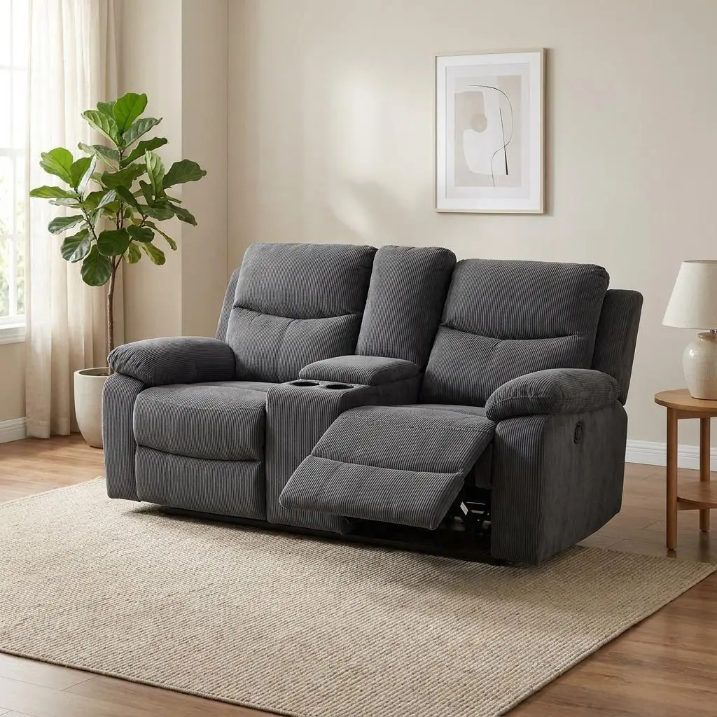 Dark Grey Corduroy 3-Piece Recliner Sofa, Indoor Living Room Furniture, Comfortable Home Sofas & Couches