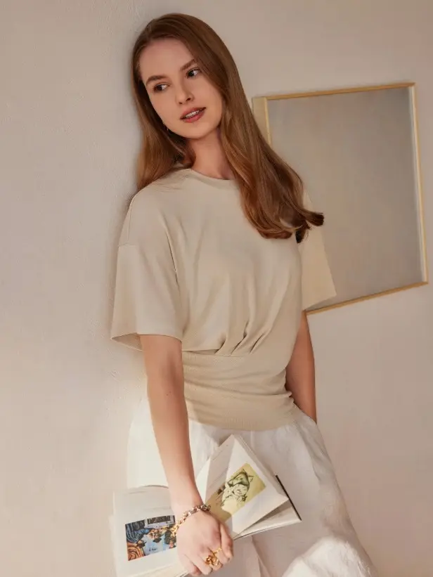 OGL Sandwashed Crewneck Short Sleeve Tucked Tee Top - New 100% - The biggest flash sale 2026!!