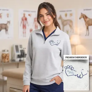Custom Vet Tech Embroidered Quarter Zip Sweatshirt – Technician Gift, Animal Doctor Uniform, Vet Tech Week Outfit Multicolor, Veterinarian Gift