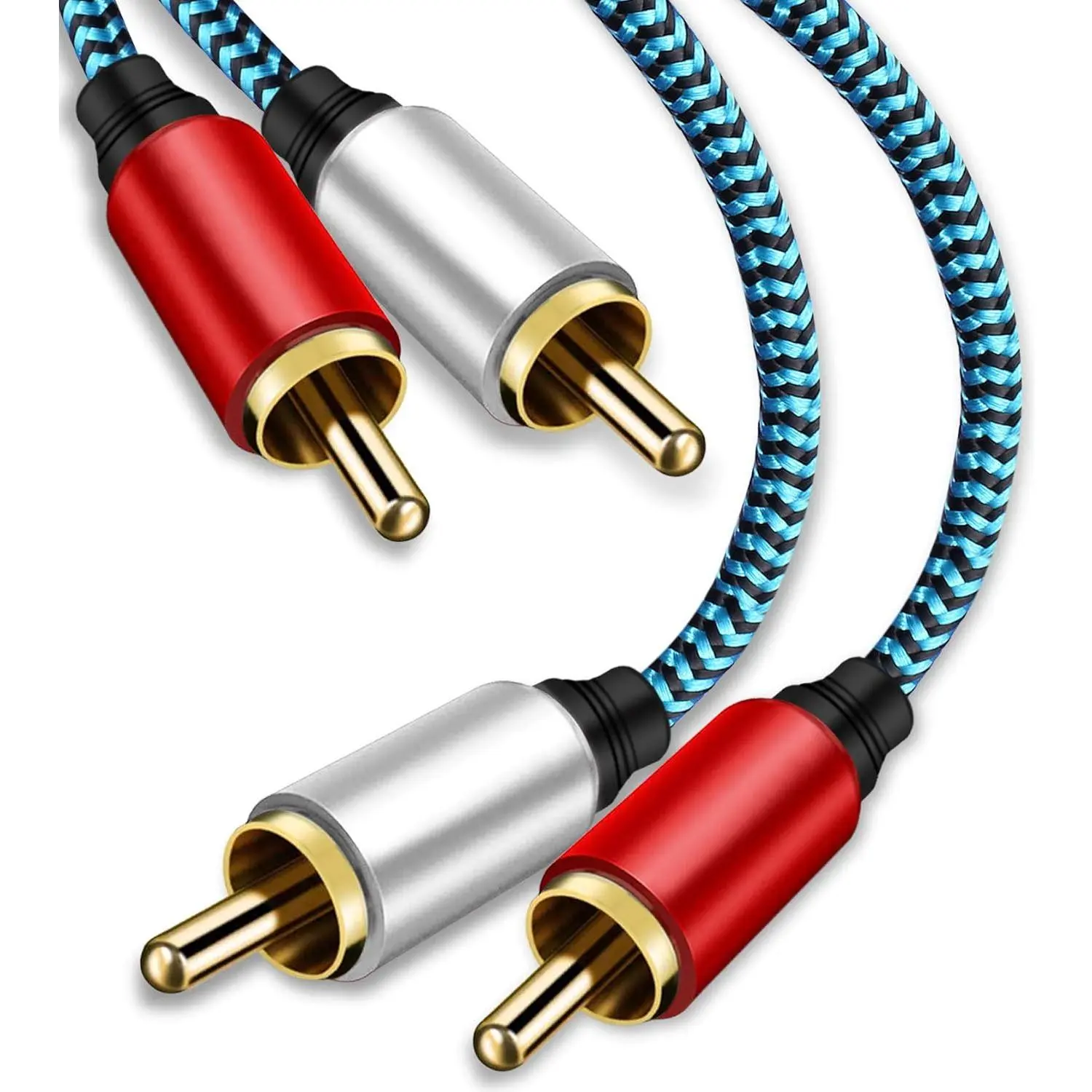 2RCA Male to 2RCA Male Analog Stereo RCA Cable, 5ft/1.5M Nylon-Braided Copper Cord with White Interface, Enhances Audio Signal Transmission for Home Theater, Mixers