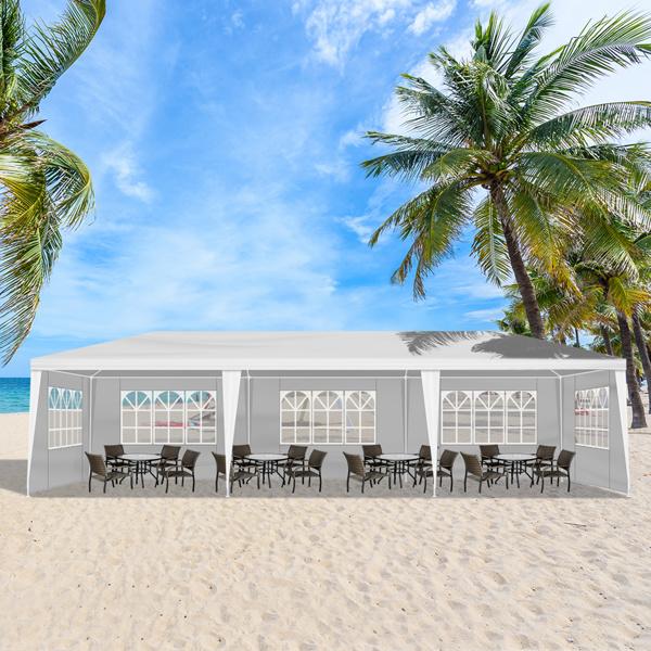 10x30 Party Tent with Removable Sidewalls for Outdoor Events | Waterproof PE Canopy with Mesh Windows, 2 Zippered Doors, Rust-Resistant White Steel Frame for Weddings, Parties & BBQs  10'x30' Outdoor Party Tent with 8 Removable Sidewalls