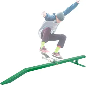 84.9In Skate Grind Rail - Portable Skateboard Rail for Grinding, Ideal for Skateboarders, BMX, Scooters & More, Green Powder-Coated Steel