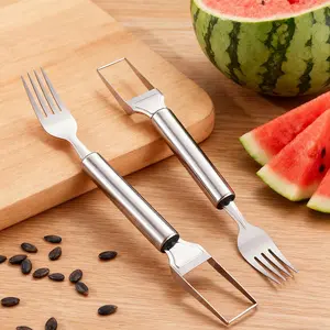 Watermelon Slicer Tool, Double-Headed Watermelon Fork for Home Use, Kitchen Utensil, Household Melon Fork, Dual-Purpose Kitchen Tool, Watermelon-Specific Utensil, Stainless Steel Rust-Proof Multi-Functional Tool