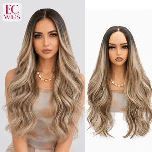 EC Wigs TERESA Lace Front Free Part 13*6 Hand Tied Top Wig Long Natural Wave Anti-slip Silicone Strips Glueless Synthetic Wig for Women