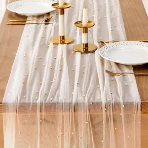 Champagne  Cheesecloth Table Runner 10ft 120 inch Sheer Chiffon Dessert Table Runner Summer Gauze Table Runners for Birthday Party  Shower Wedding Veil Decoration