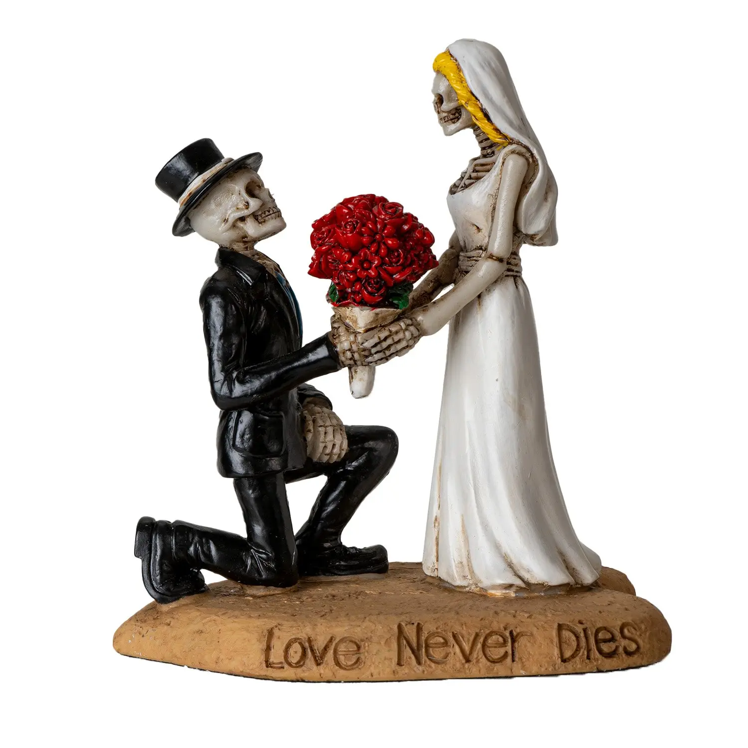 Love Never Dies Skeleton Couple Statue – Gothic Wedding Bride & Groom Skull Figurine
