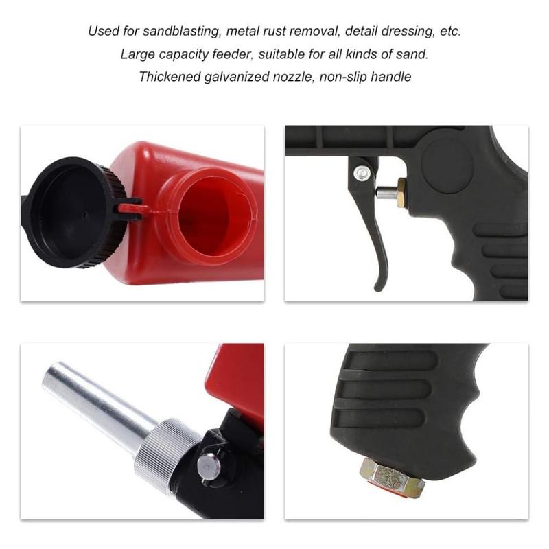 90psi Gravity Feed Sand Blaster Gun Kit - Hand Held Sand Blasting Spray Gun with 2 Nozzle Tips and Air Regulator Remove Paint, Rust, Stains, and Grime on Surfaces