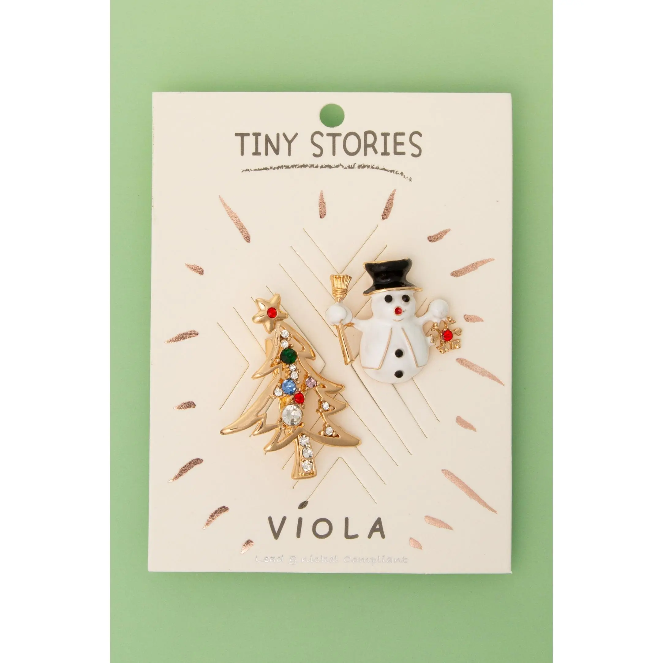 Natalie Christmas Tree And Snowman Crystal Enamel Brooch Pin Set