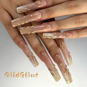 Handmade Press-on Nails | Minimalist Liquid Gold & White Pearl Art | 3D Embossed Luxury Design | Salon Grade Reusable Gel Nails | Square Mid & Regular Length