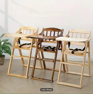 "Wooden Adjustable Folding Dining Chair With Tray, Highchairs Convertible 3-in-1 Wooden Booster Feeding Relaxing Chair, Portable Folding Chair For Kitchen Home Restaurant With Safety Belt, Easy To Clean "