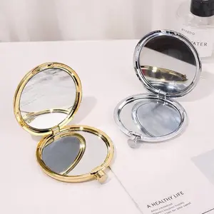 Luxury Compact Makeup Mirror Portable Foldable Double-Sided Round Mirror for Purse & Travel Gold Silver High-Definition Glass Flip-Top Design
