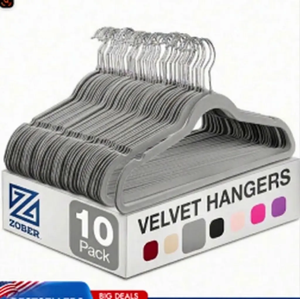 10-Pack Gray Velvet Non-Slip Clothes Hangers, Slim Closet Hangers for Wardrobe Organization