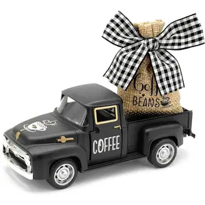 X-SO35 Coffee Decor for Coffee Bar: Farmhouse Coffee Bar Decor - Black Mini Metal Truck Decor | Coffee Bar Accessories Decor for Countertop,Tiered Tray Decor,Coffee Station Decor & Vintage Truck Decor