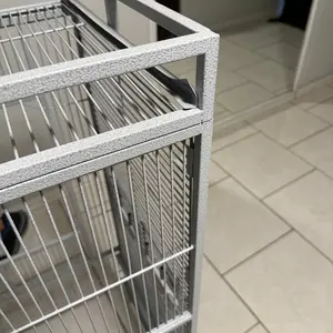Segawe Large Metal Birdcage with Wood Accents - 25"(w)x17"(d)x53"(h) Iron Frame, Open Top, Easy Clean Litter Tray, Safe Design, Feeding Cups, Swivel Wheels, Black/White Finish for Parrots, Metal Bird Cages & Houses, Parakeet Cage Setup (Pet Supplies)