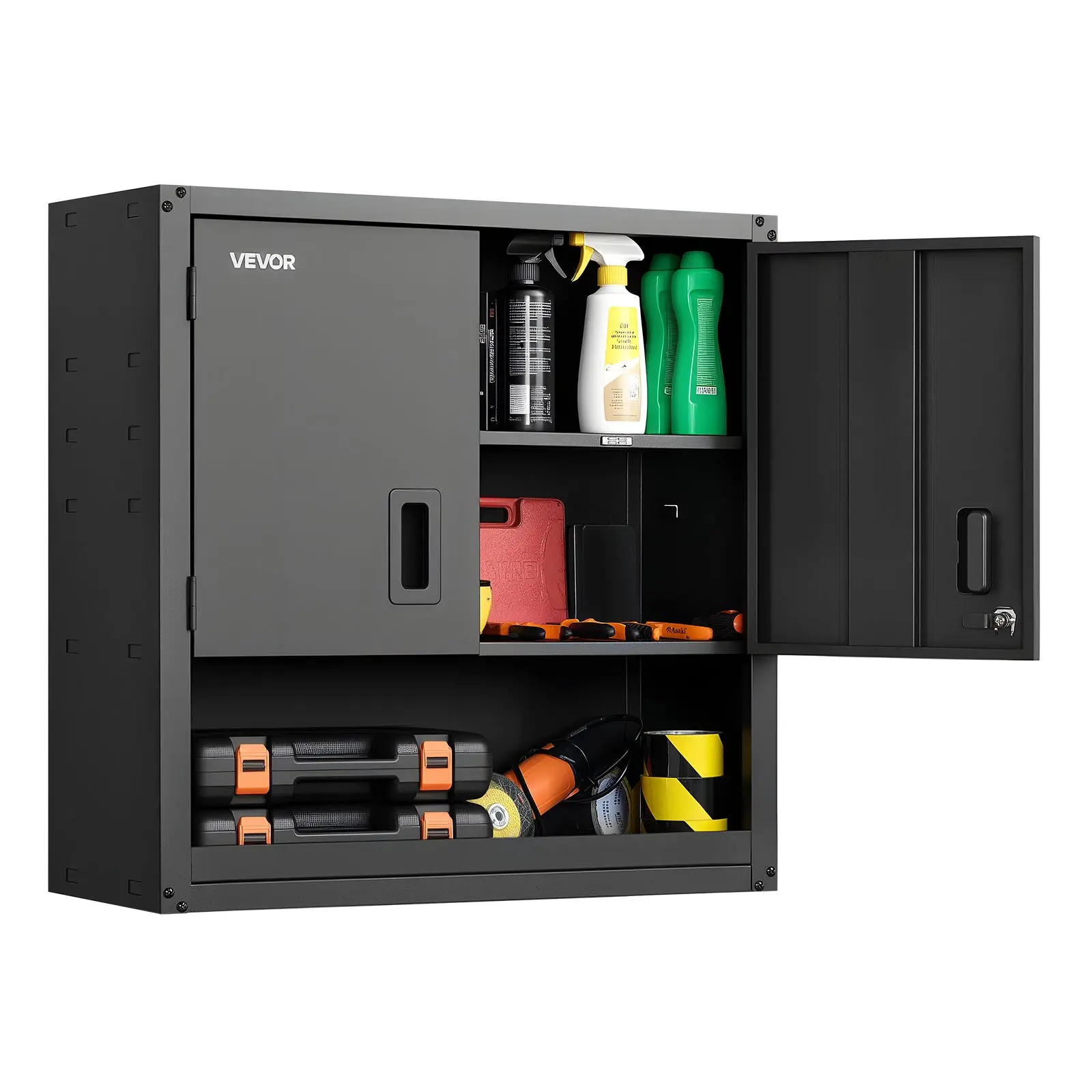 VEVOR Sturdy Rectangular Metal Floating Wall Cabinet, 30Wx12.01Dx30H in, Steel Floating-Mount/Flush-Mount Lockable Storage Cabinet with Adjustable Shelf, 120 lbs Capacity, for Garage, Kitchen, Assembly Required, Black