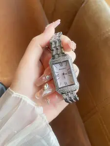 Women's Full Diamond Watch, High-End Luxury Quartz Strap, Elegant Rectangle Analog Dial, Perfect Gift for Women and Girls