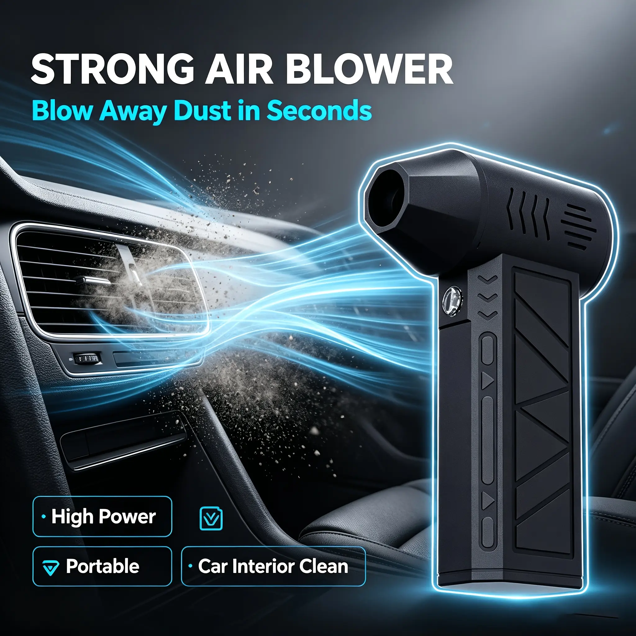 LED turbo blower fan, mini turbo air blower, handheld turbo hair dryer, LED-equipped turbo low-speed electric blower, cordless pneumatic dust remover, suitable for cars, home, keyboards, and computers