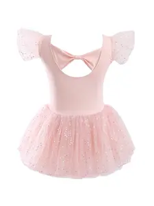 Girls’ Sequined Ballet Tutu | Butterfly Bow Design at Back | Pink Mesh Puffy Skirt | Perfect for Dance Classes, Birthday Parties, and Princess Outfits