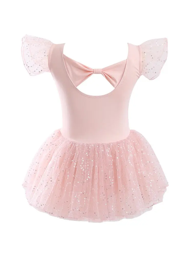 Girls’ Sequined Ballet Tutu | Butterfly Bow Design at Back | Pink Mesh Puffy Skirt | Perfect for Dance Classes, Birthday Parties, and Princess Outfits