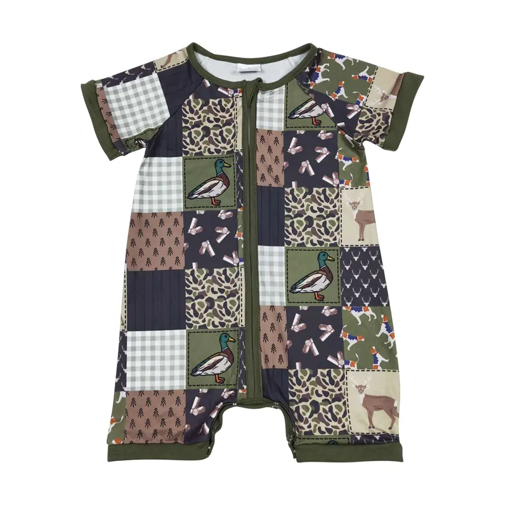 Soft Milk Silk Baby Romper, Green Short-Sleeve Toddler Onesie with Hunting Mallard Duck Print, Fun Themed Bodysuit, Fun Themed Bodysuits, Toddler Onesies, Baby Clothing, Animals, Infant Toddler Clothes