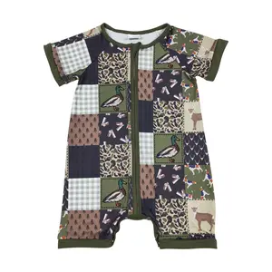 F SR0902 Baby Clothes Green Hunting Milk Silk Mallard Ducks Shorts Sleeve Romper