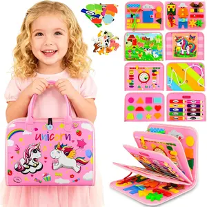 Toddler Busy Board Montessori Toys for Toddler 1-3 Year Old, Girl Birthday Gift, Preschool Educational Montessori Busy Book Board, Sensory Activity Board Sorting Toy Age 2-4 with Fine Motor Skill