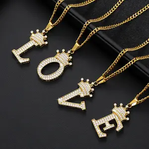 【PANG jewelry】Crown Letter Necklace A-Z Customized Summer Street Pendant Dainty Collarbone Chain Personalized Gift