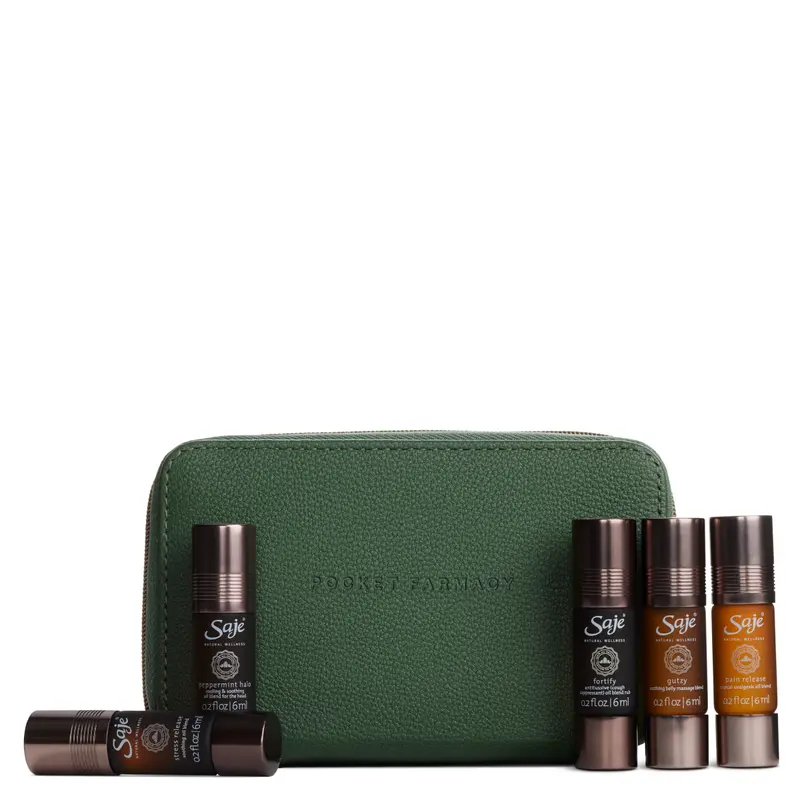 Pocket Farmacy Physical Edition - Vegan Leather Roll-On Bottle Carrier & Non-Toxic Soothing Aromatherapy Essential Oils, Relief for Back Pain & Headache Alternative Medication, Soothing Essential Oil