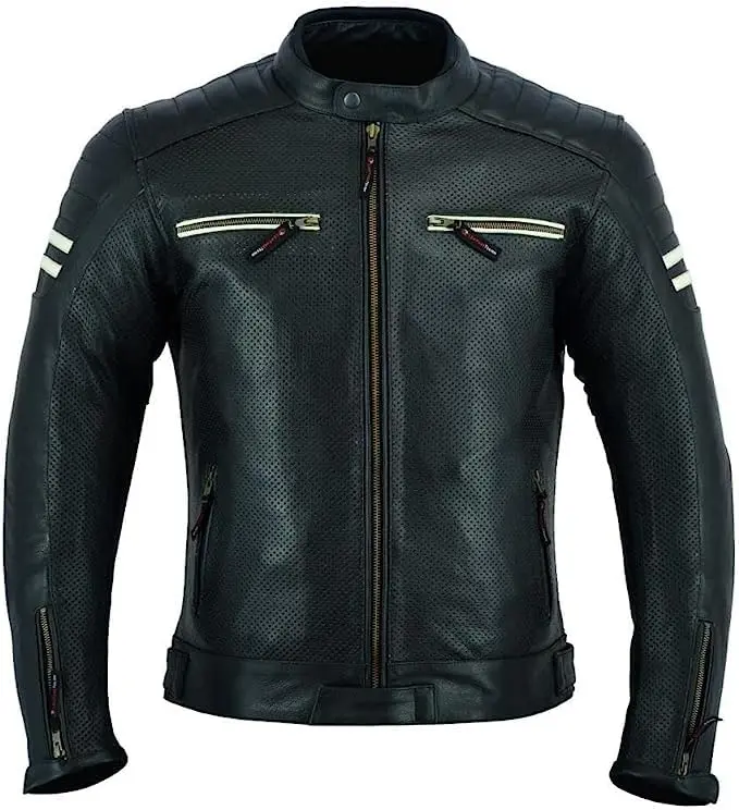 INTAN Mens Black Perforated Motorcycle Leather Jacket with 5 Ce Protectors For Motorbike Riders CJ-010-A (3XL)