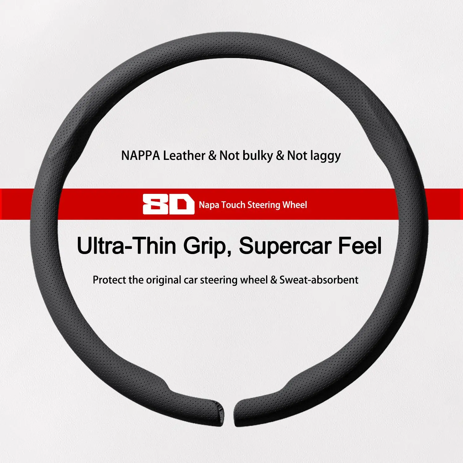 Universal Full Coverage Steering Wheel Cover, Anti-Slip Snap-On Grip, Protects Original Wheel for Most Cars, Black