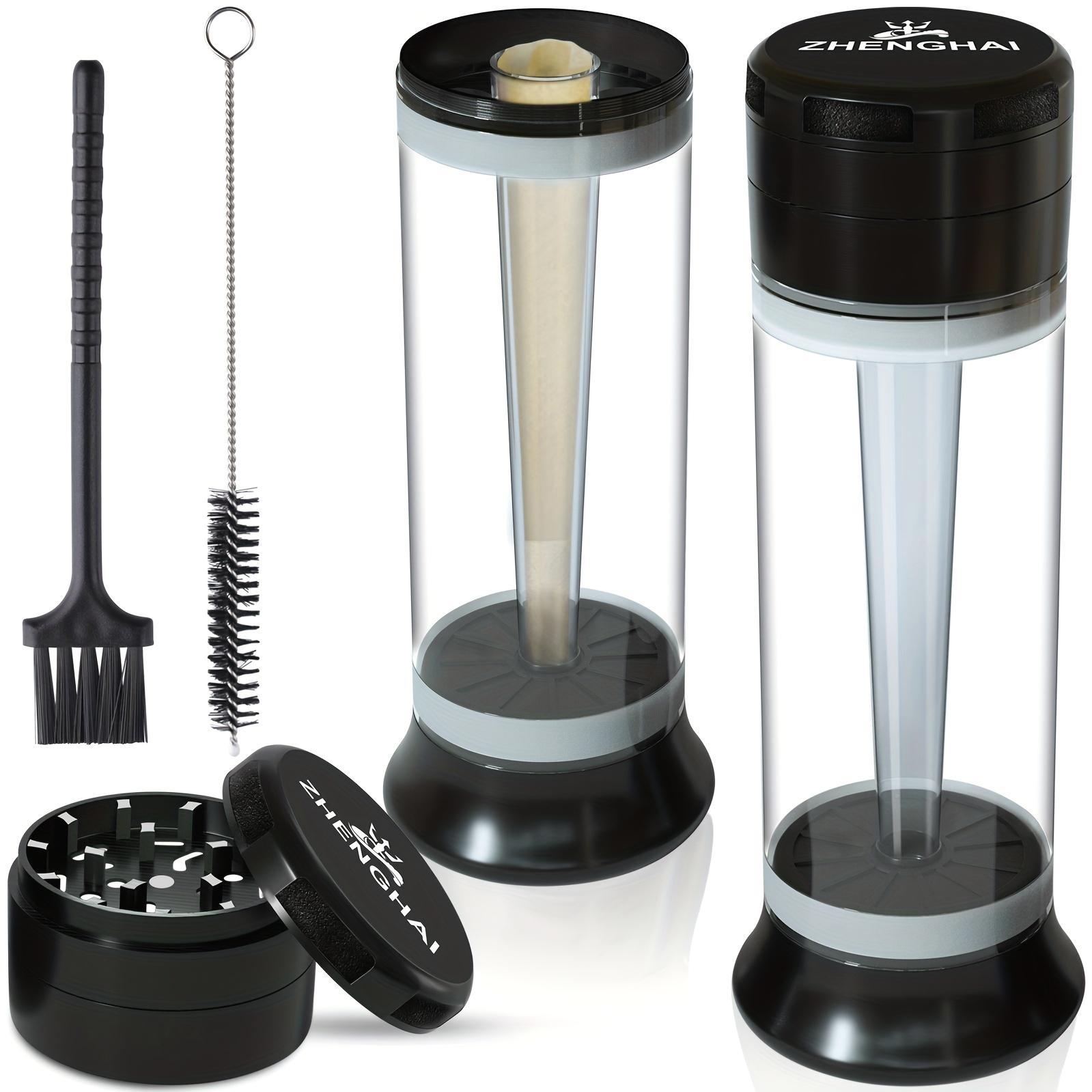 Compact 3-In-1 Zinc Alloy Kitchen Seasoning Grinder, Home Kitchen Utensils Set with 6-Hole Cone Loader, Storage & Cleaning Brush for Grinding, Filling