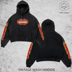 Harley "Hog" Style Motorcycle Flame Vintage Washed Hoodie Motorcycle Rider Streetwear Chopper Style Pullover, Y2K Motorcycle Pullover Hoodie, Motobike Riders Dirt Bike Fan Gear Cotton For Motor Fan