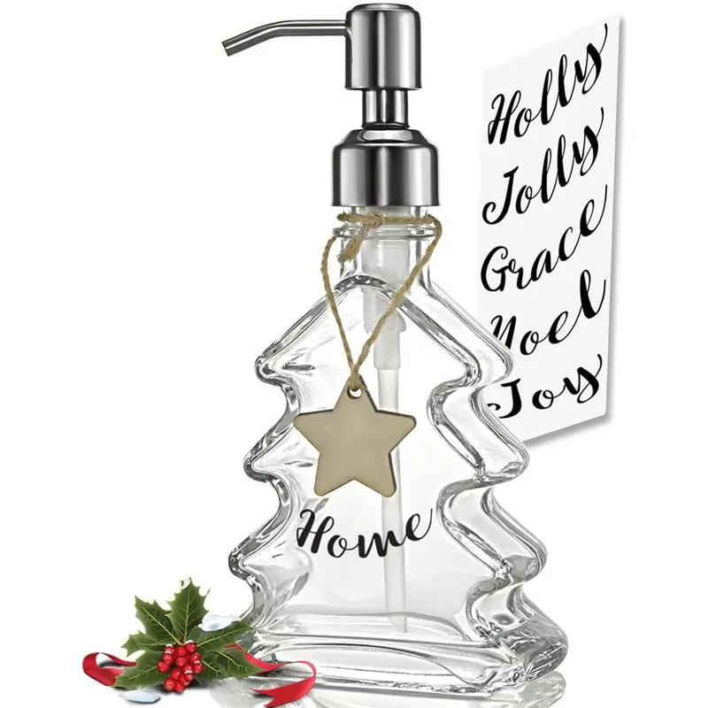 Unique Design Christmas Tree Soap Dispenser with 304 Rust Proof Stainless Steel Pump, Xmas Decorative Bathroom Soap Dispenser Great for Xmas Decor, Hand Soap, Dish Soap, Kitchen. Decoration