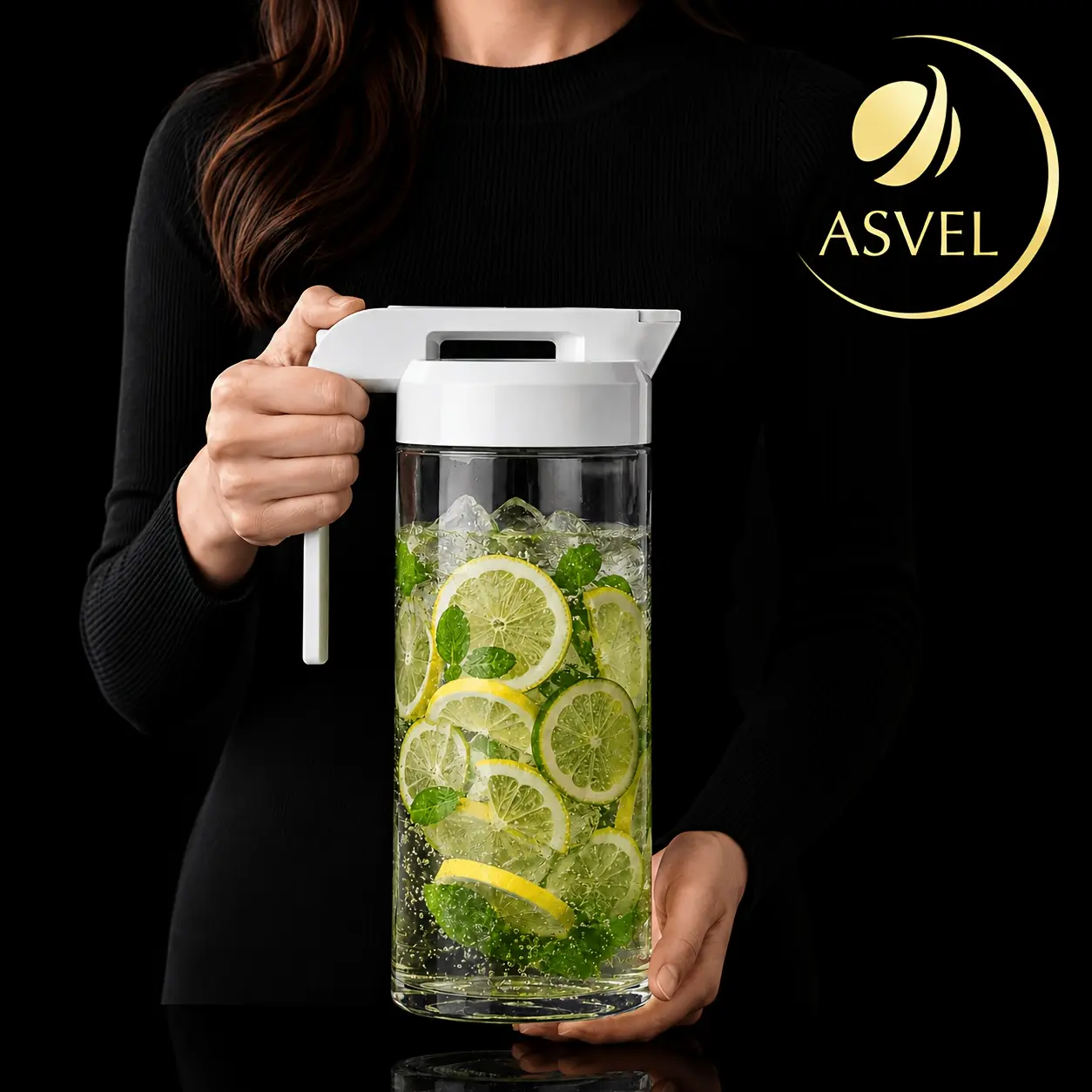 ASVEL Rectangular Water Pot with 1-Handed Lock Lid, Leakproof Heat-Resistant PP, 71.01oz Fridge Storage Container for Home/Office Hot/Cold Drinks (Kitchenware Drinkware Jug)