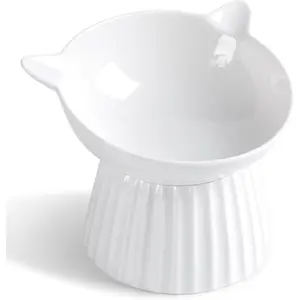 Ceramic Tilted Raised Cat Bowl Anti Vomit Whisker Friendly Pet Feeder for Indoor Cats Puppies, Microwave and Dishwasher Safe