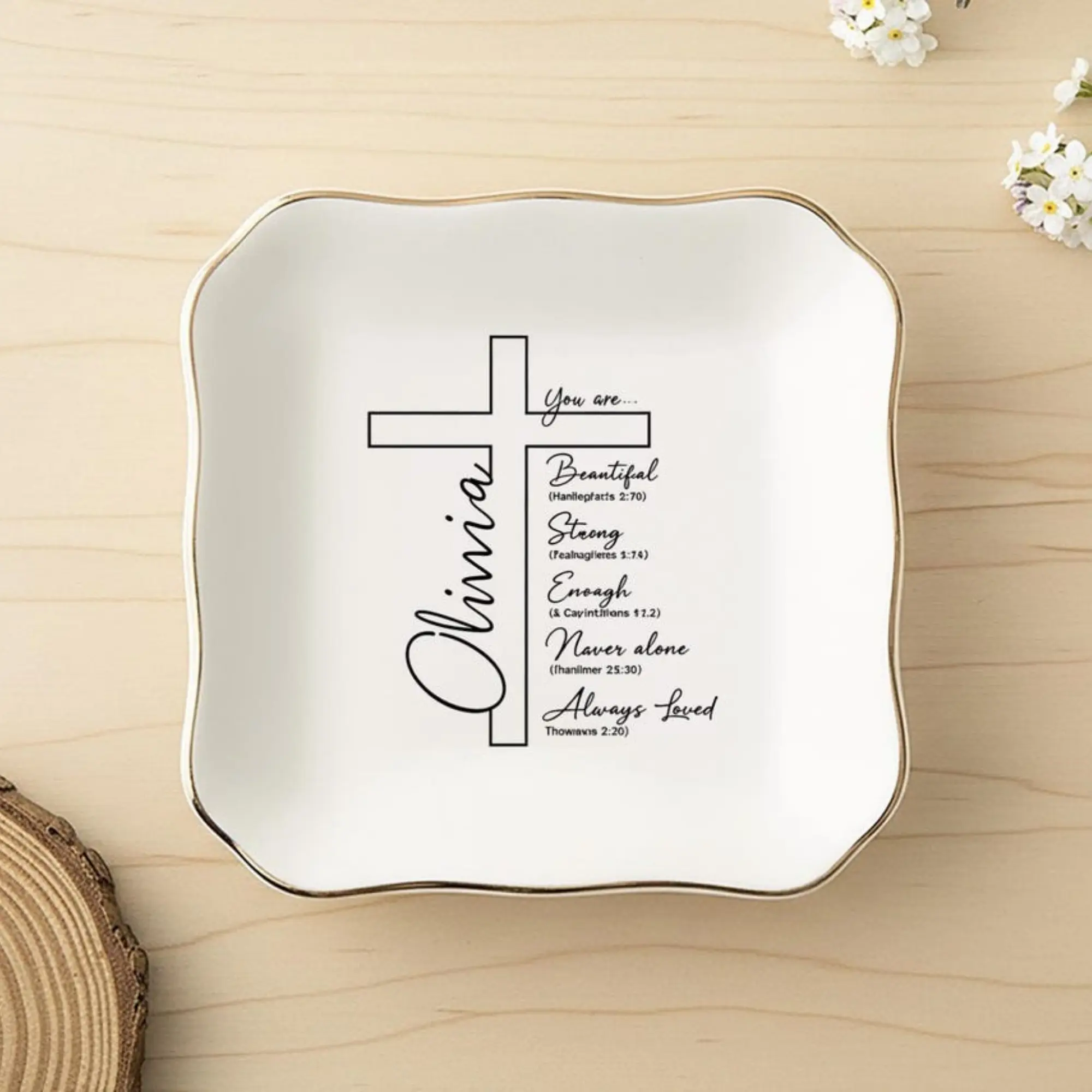 Personalized Christian Scripture Jewelry Dish, Bible Verse Gift for Her, Encouragement Keepsake, Baptism Confirmation Gift, Prayer Gift, Religious Decor